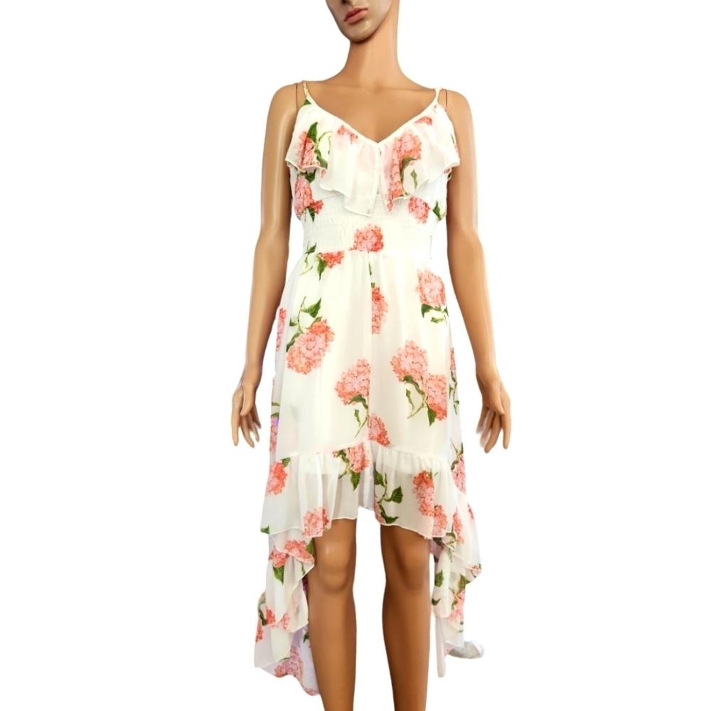 Heart Sole Floral Flutter High Low Dress